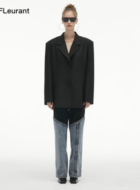 JAC FLEURANT小众设计款黑色背后幻影字西服男女同款外套