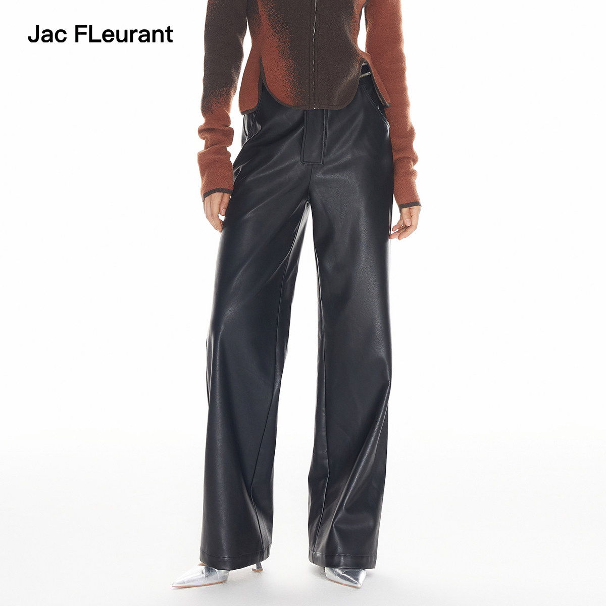 JAC FLEURANT秋冬新款黑色拉链皮裤简约百搭直筒休闲裤女,女装/女士精品,休闲裤,淘宝优惠券,粉丝福利购,淘宝优惠卷