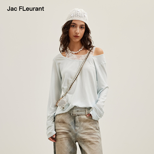 罩衫 JAC FLEURANT2026春夏新款 蕾丝拼接假两件针织天丝长袖 薄款