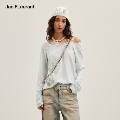 JAC FLEURANT2026春夏新款蕾丝拼接假两件针织天丝长袖罩衫薄款