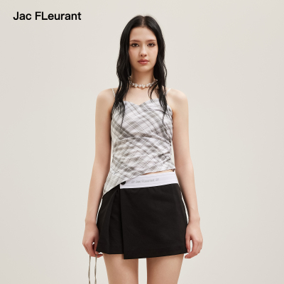 JAC FLEURANT2026夏季新款格纹不规则吊带背心女士修身无袖上衣