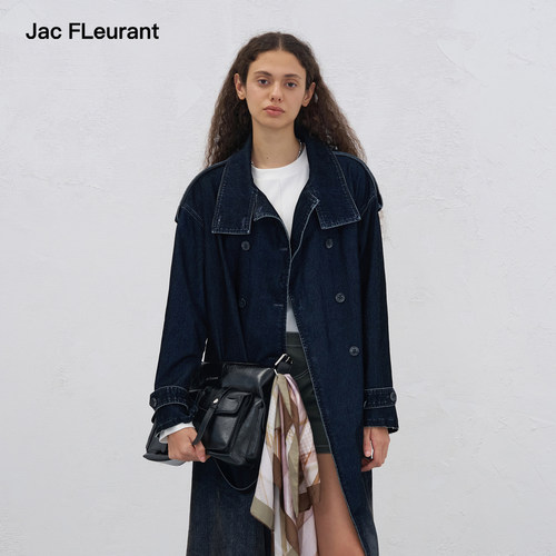 JAC FLEURANT秋冬新品渐变水洗植绒牛仔长款女式风衣