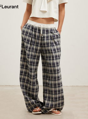 JAC FLEURANT【丞磊同款】腰头拼接复古格纹休闲裤女宽松阔腿裤