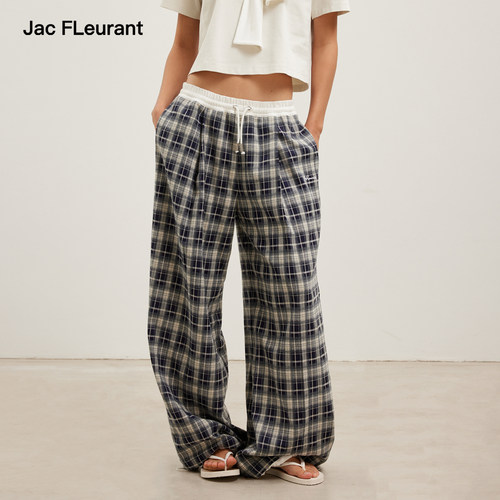 JAC FLEURANT【孟美岐张靓颖同款】腰头拼接格纹休闲宽松阔腿裤