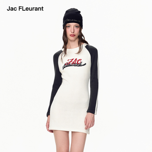 LOGO针织修身 黑白插肩袖 弹力显瘦连衣裙 FLEURANT新款 JAC