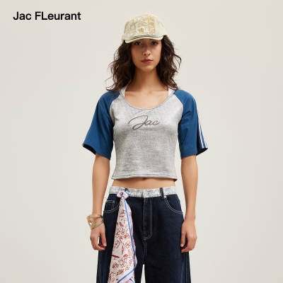 JAC FLEURANT2026夏季新款撞色Logo圆领短袖T恤五分袖短款上衣