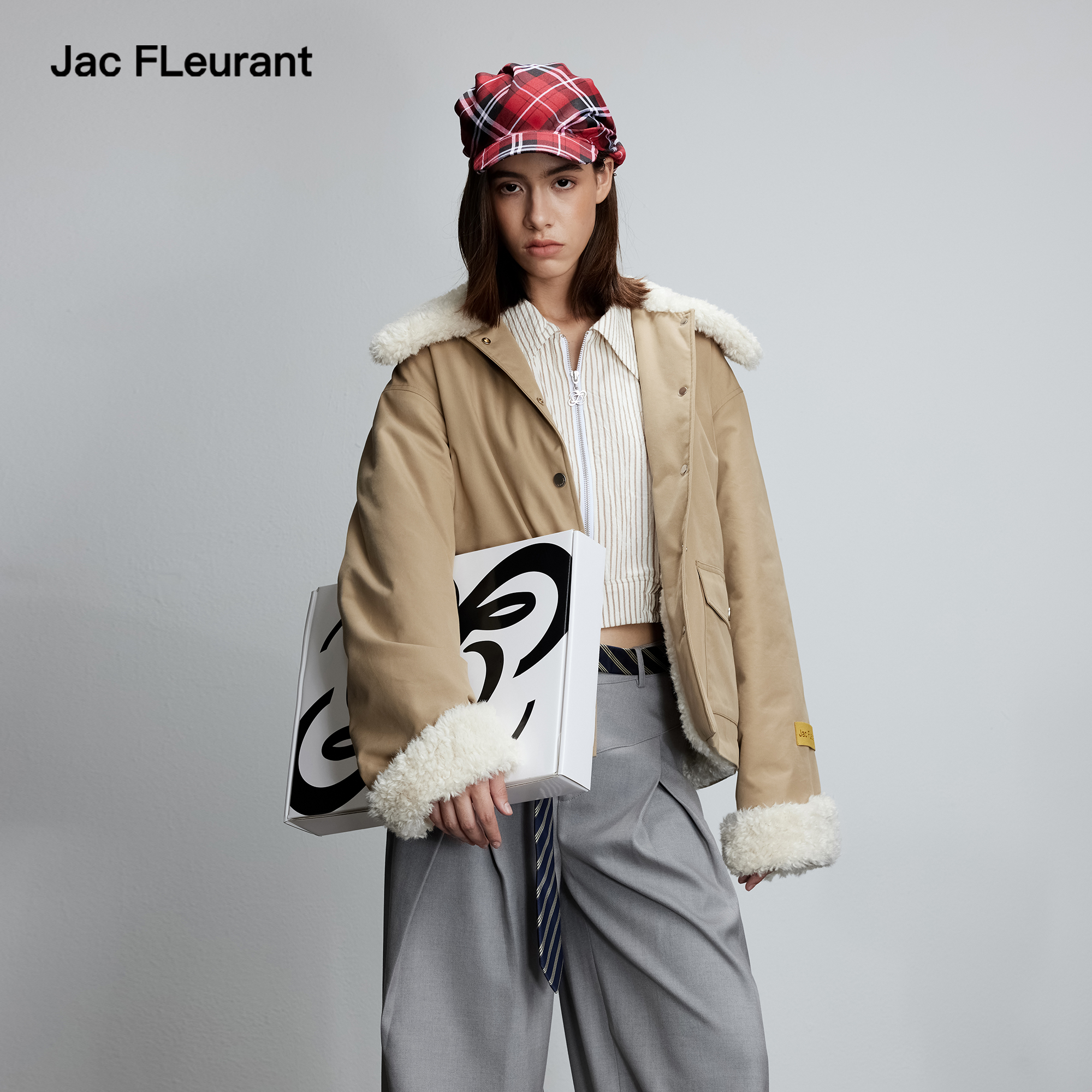 JAC FLEURANT2025秋冬新品卡其色拼接毛外套时尚百搭