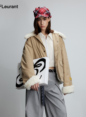 JAC FLEURANT秋冬新品卡其色拼接毛外套时尚百搭