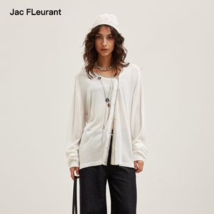 银色串珠饰边不对称天丝醋酸气质开衫 JAC FLEURANT2026春夏新品