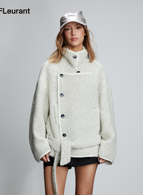 JAC FLEURANT秋冬新款羊毛羊驼毛短款廓形绑带大衣女士外套