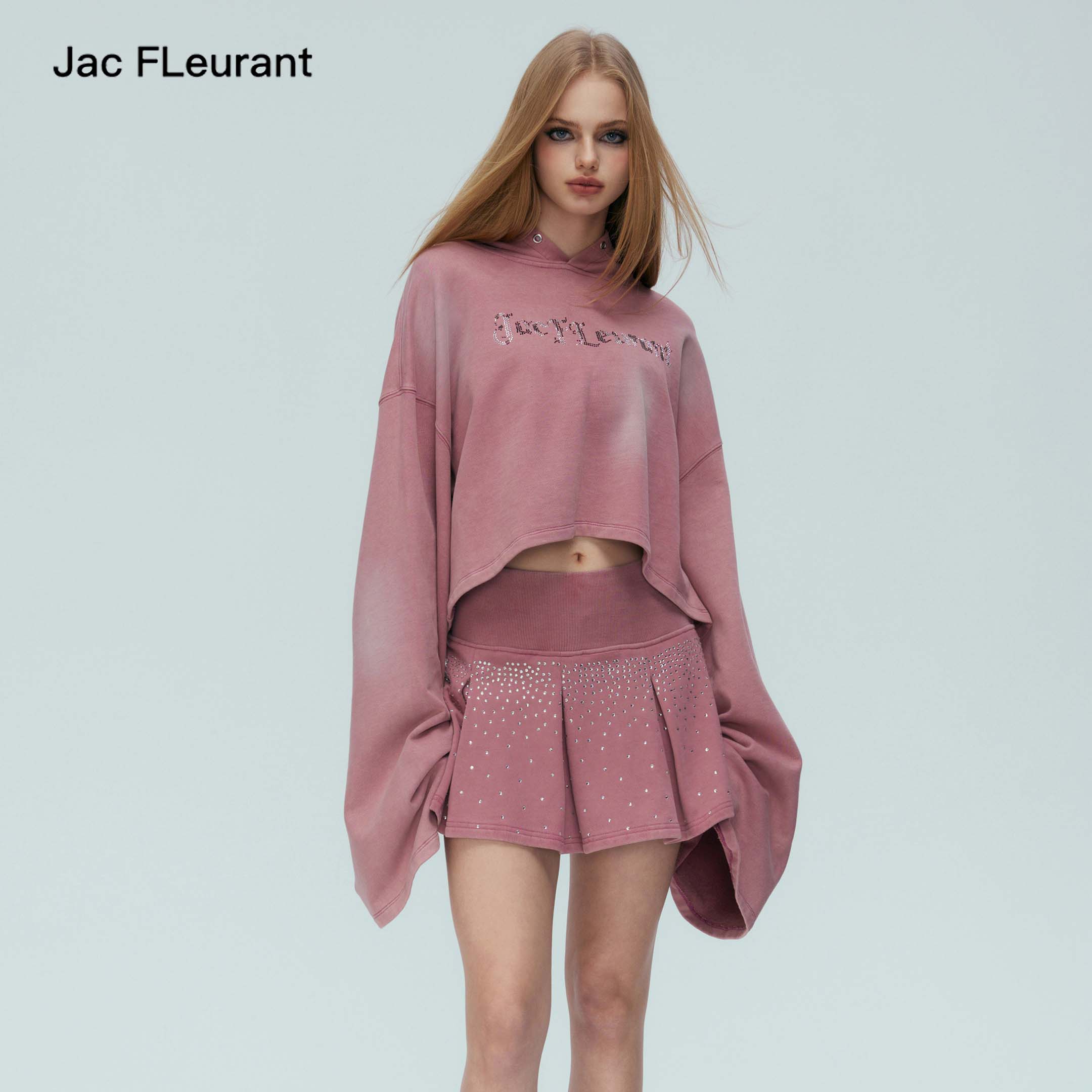 满天星钻水洗粉时尚套装短裙帽衫