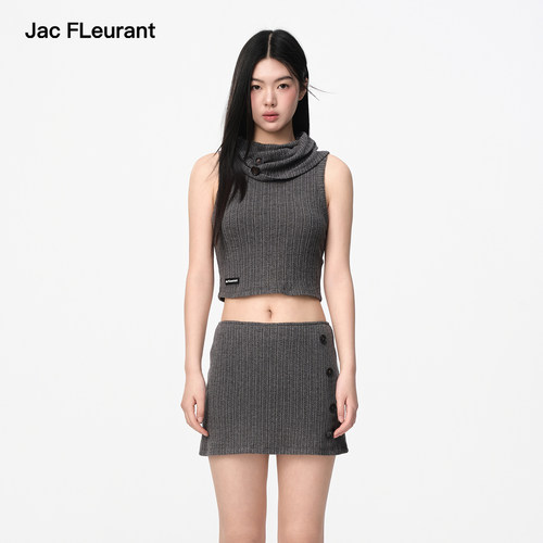 【谢可寅同款】JAC FLEURANT2025新品堆堆领针织背心灰色短裙套装