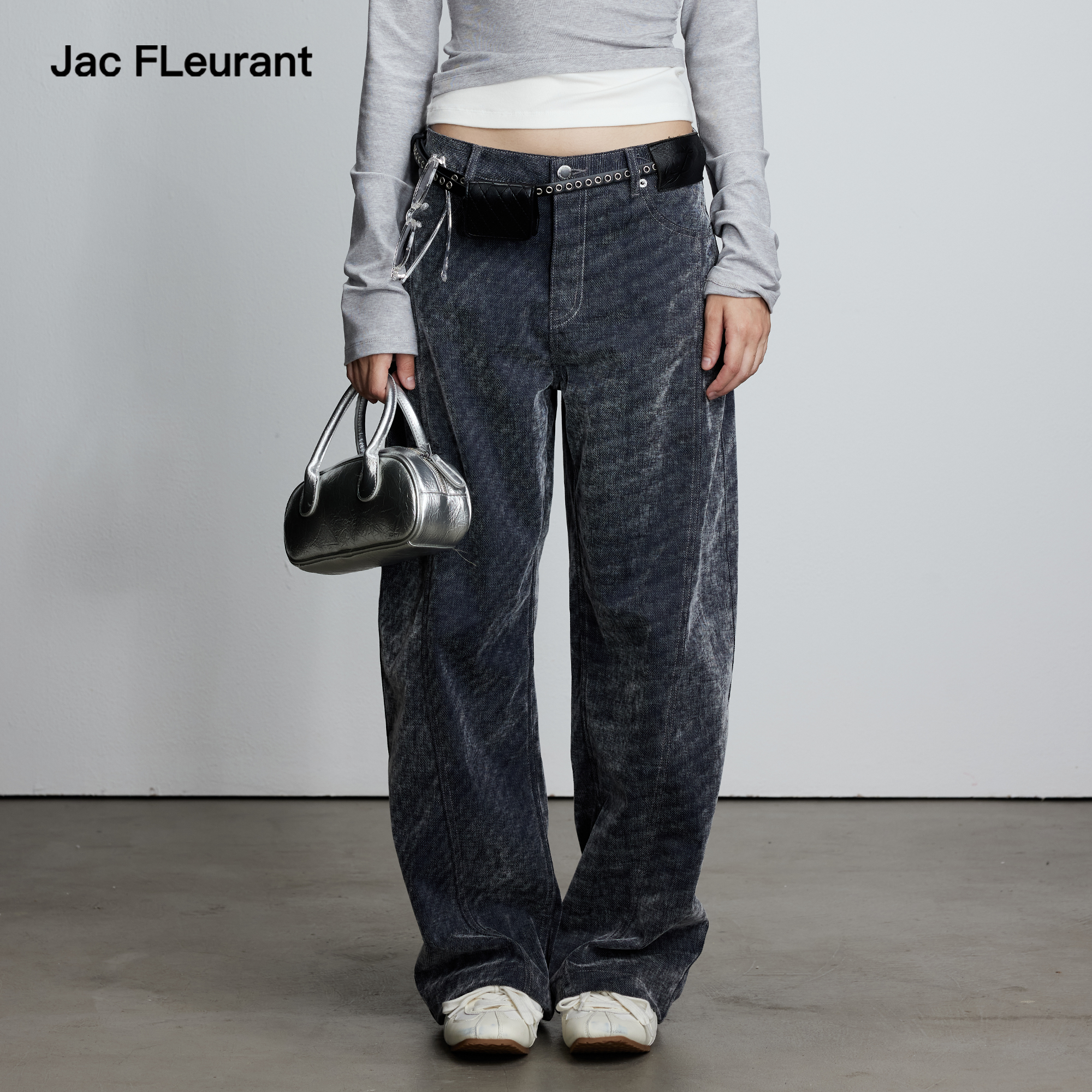 JAC FLEURANT【李云霄同款】植绒牛仔面料弯刀裤休闲裤时尚女士