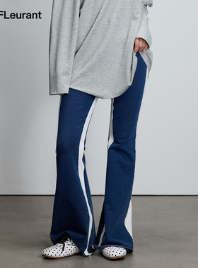 JAC FLEURANT秋季新品蓝色侧边白条弹力针织微喇牛仔裤显瘦