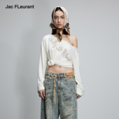 JAC 显瘦宽松上衣 印花彩色LOGO慵懒斜肩长袖 FLEURANT秋季 新款