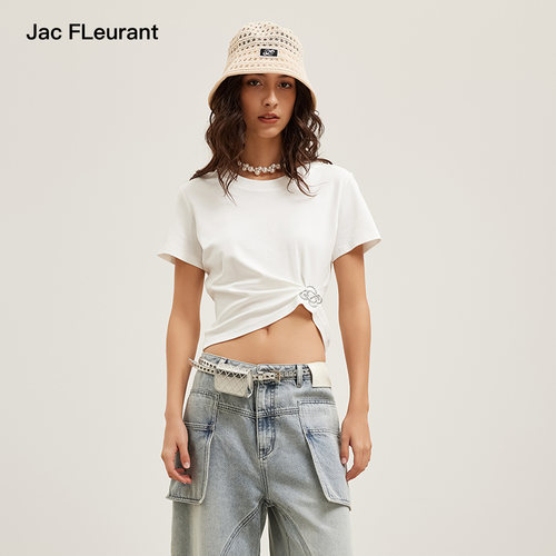 JAC FLEURANT【何宣林同款】26新款立体刺绣LOGO褶皱收腰短袖T恤