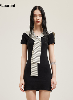 JAC FLEURANT2026春夏新款条纹针织披肩短袖连衣裙女士修身裙子