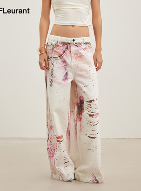JAC FLEURANT2026春夏新款3D渲染印花满天星烫钻直筒牛仔裤女士