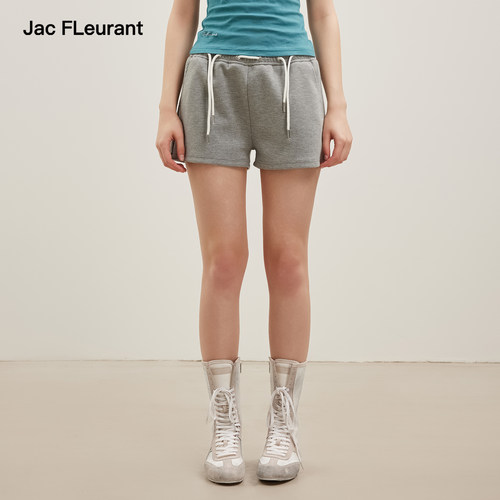 JAC FLEURANT2026夏季新款松紧织带Logo灰色休闲短裤灰色抽绳裤