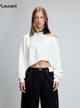 JAC FLEURANT【戚砚笛 胡意旋同款】新品白色露肩短款宽松卫衣