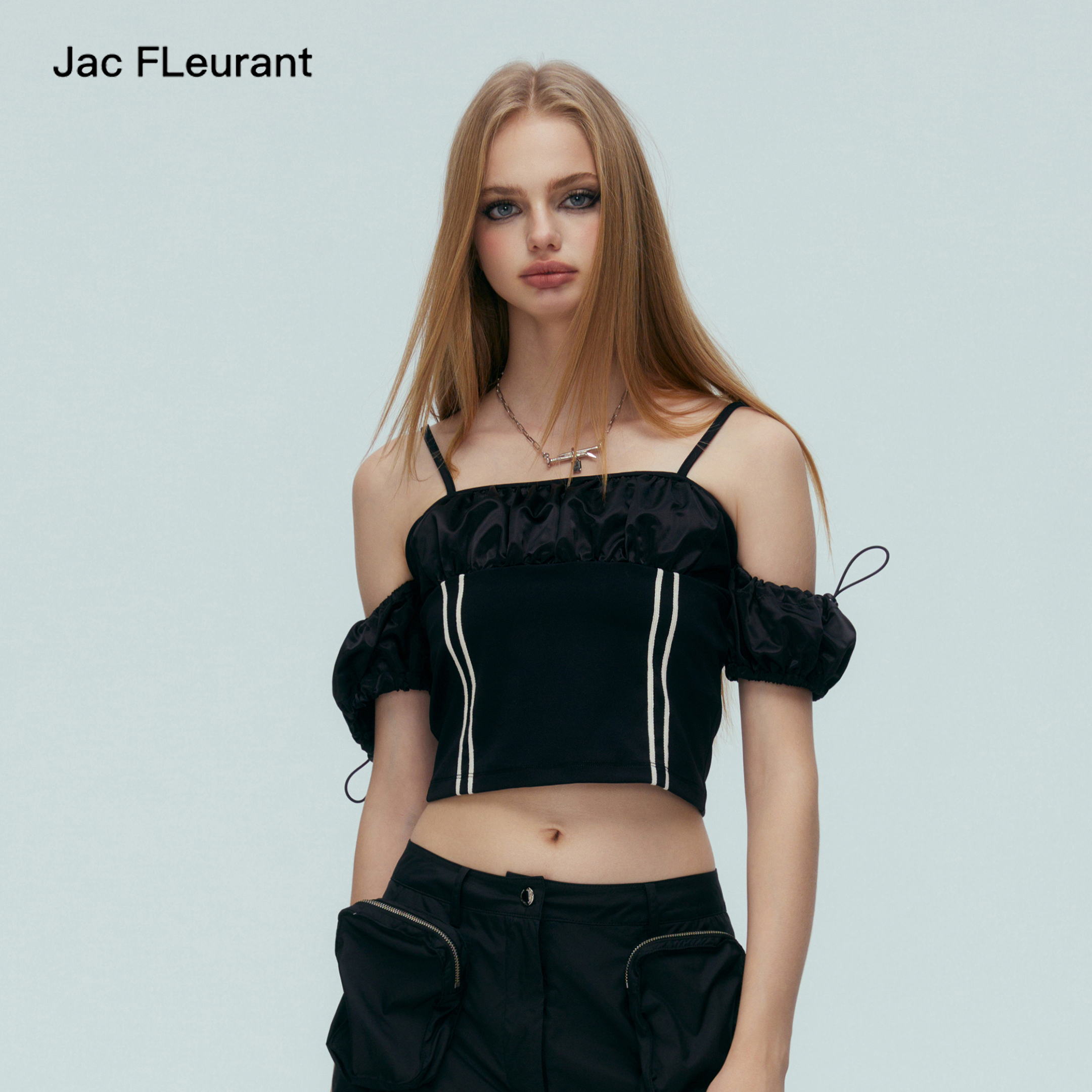 黑色条纹官方直营美式吊带上衣