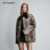 JAC 复古外套女 多口袋pu皮衣时尚 FLEURANT秋冬新款 棕色工装