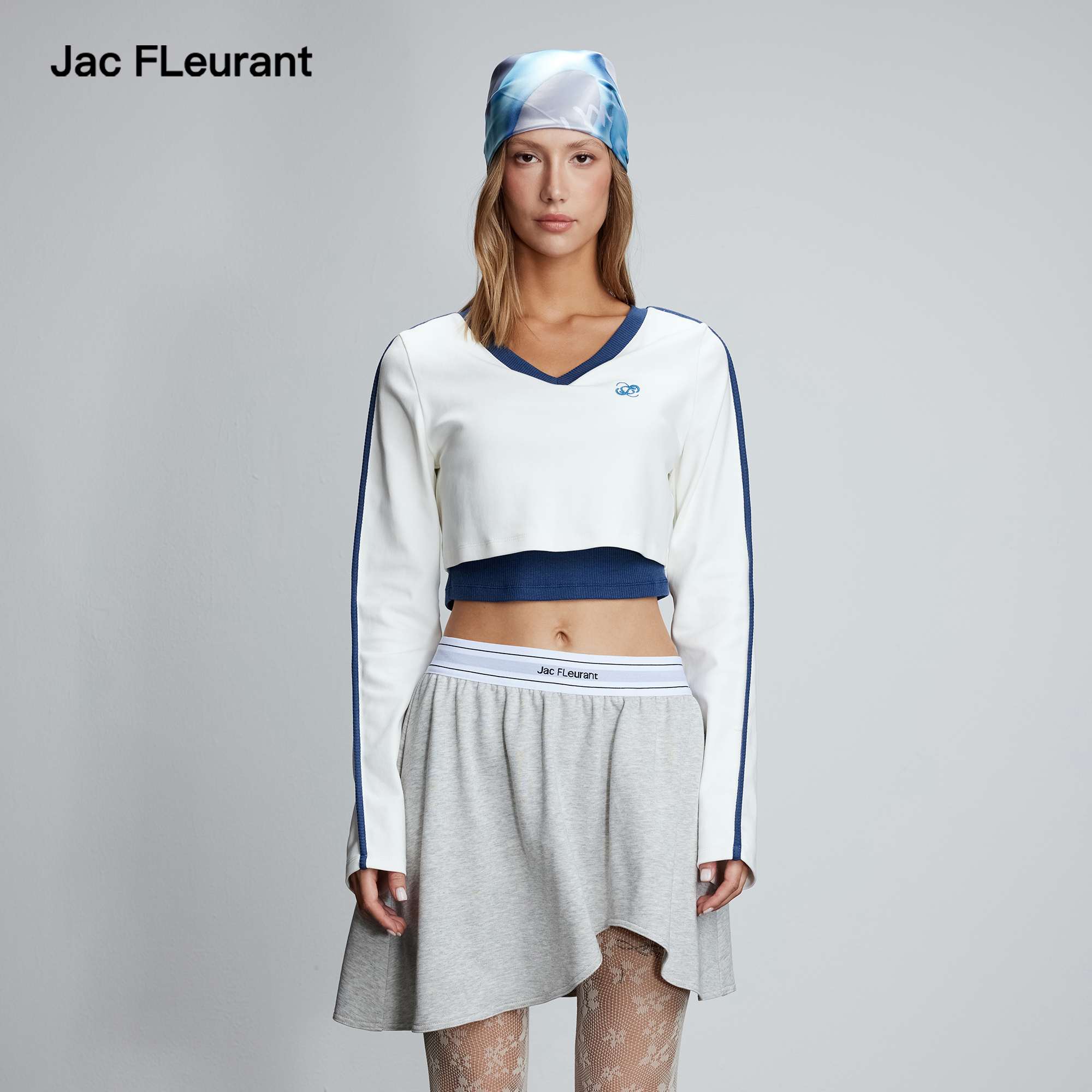 JAC FLEURANT【鞠婧祎 翟一莹同款】25新款假两件拼接V领上衣长袖