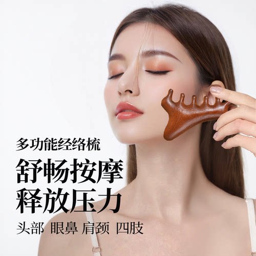 多功能经络按摩梳天然檀木梳