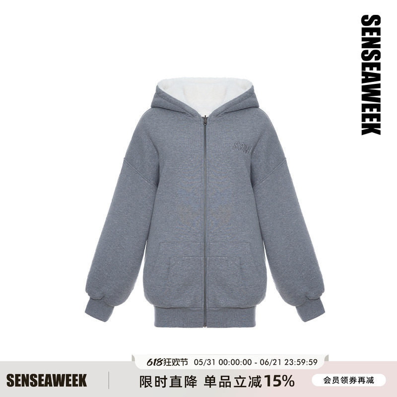 【刘耀文同款】SENSEAWEEK秋冬外套环保皮草两面穿连帽拉链卫衣