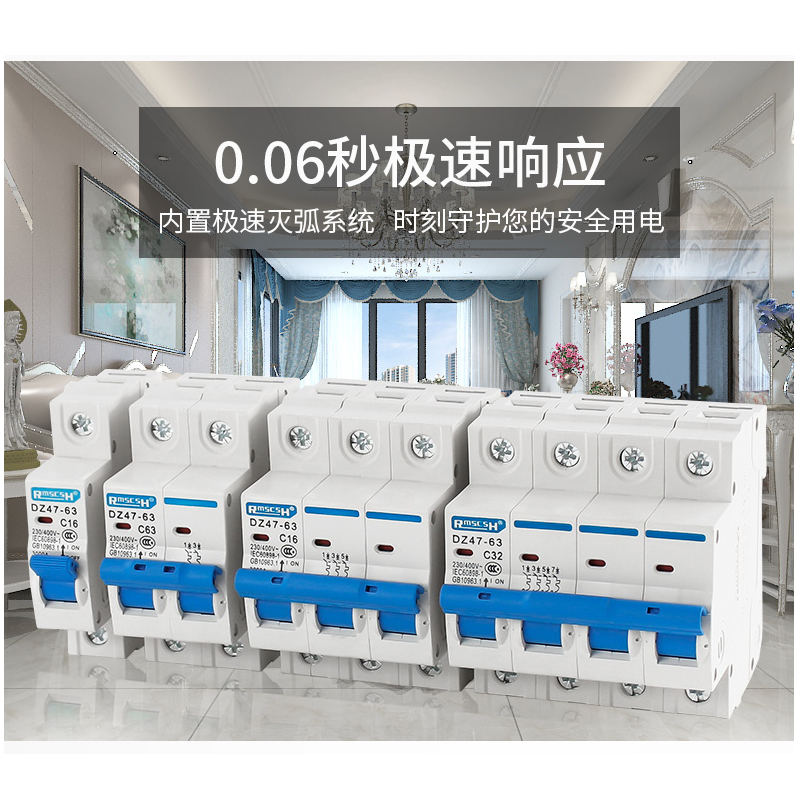 空气开关DZ47-63小型空开断路器y1P2P3P4P漏电家用电闸开关6A-63A