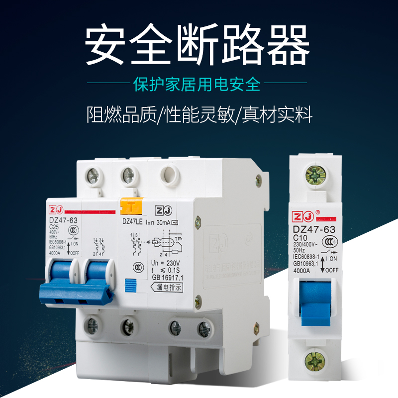珠江空气开关家用小型断路器保护器电闸三相DZ47-63 1P2PZ3P总空