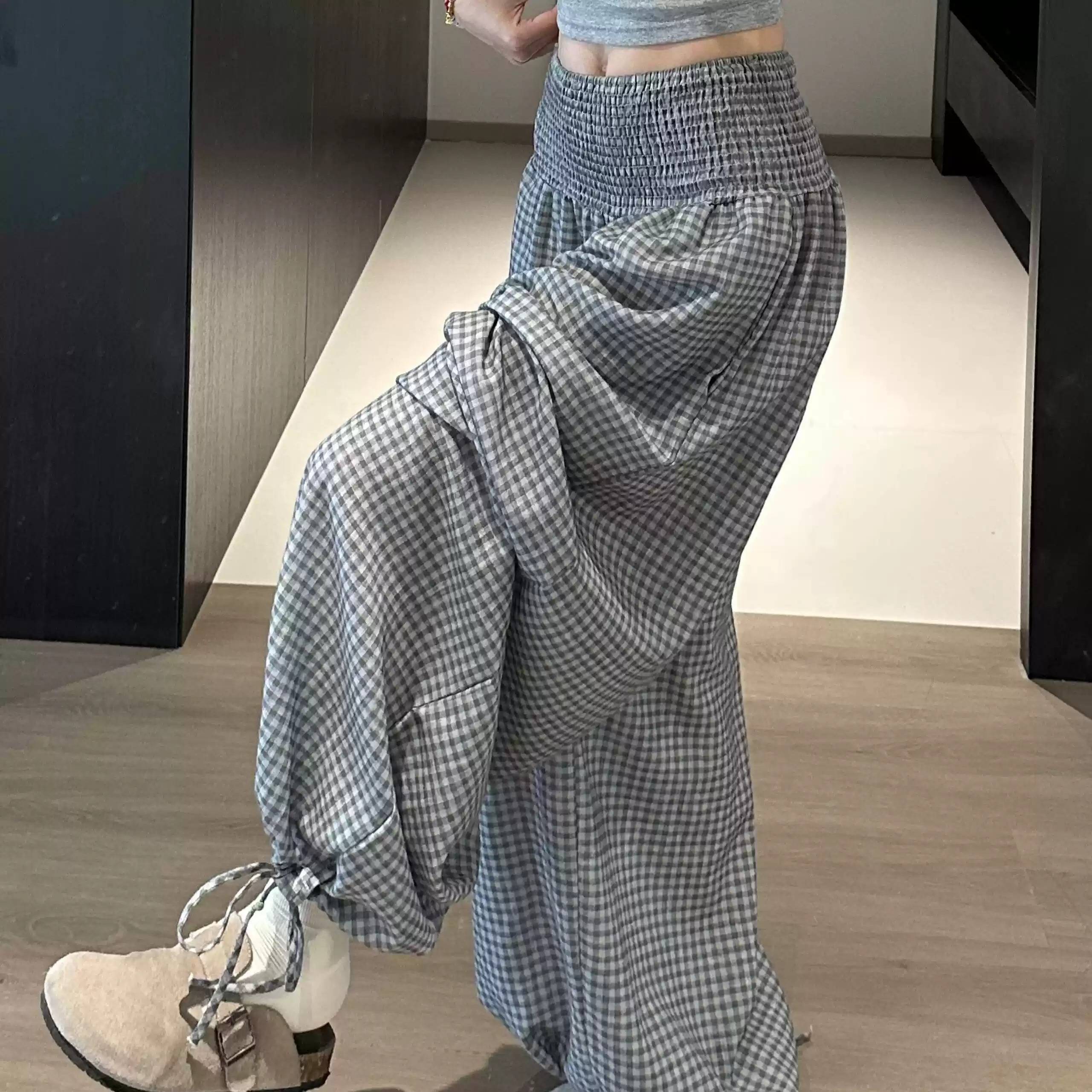 慵懒风格子灯笼裙裤女夏外穿韩系