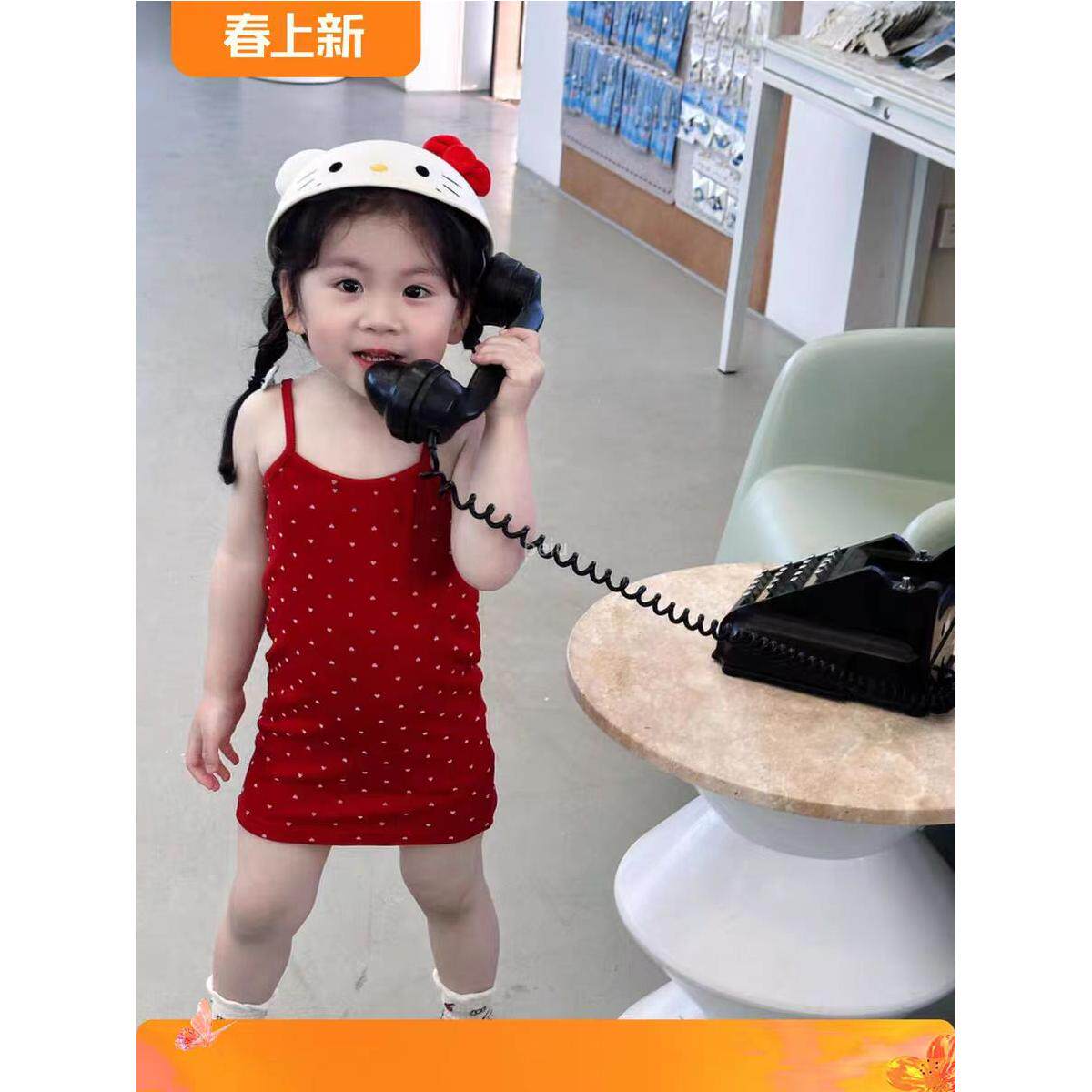 女宝宝夏装新款红色吊带紧身裙