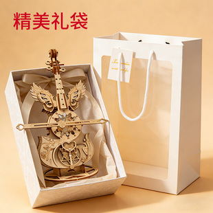 天使大提琴音乐盒八音盒木质拼装模型立体拼图积木61生日礼物