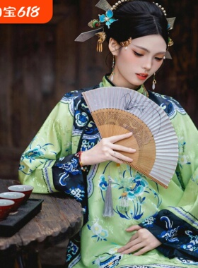 清汉女宫廷风古装绿色格格服清朝国风晋商少奶奶套装戏文说舞蹈服