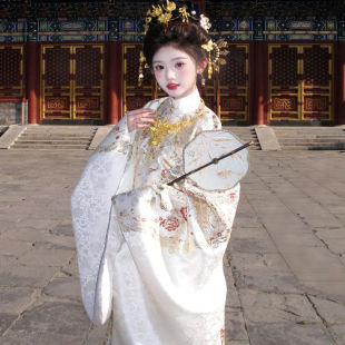 明制汉服长袍女白色织金宫廷风汉服上装大明贵女风新中式网红爆款
