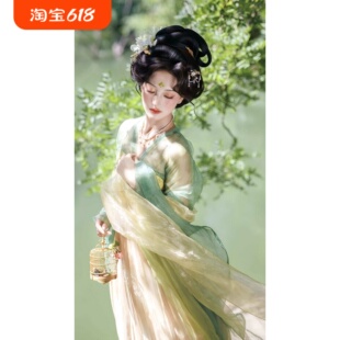 女童汉服古风唐朝襦裙仙气网红传统风飘逸演出服绿色唐代公主长安