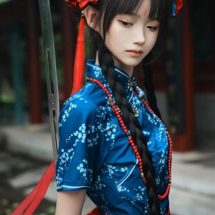 中华娘改良修身短款旗袍国民灯笼裤门派小师妹新中式汉服江湖武侠