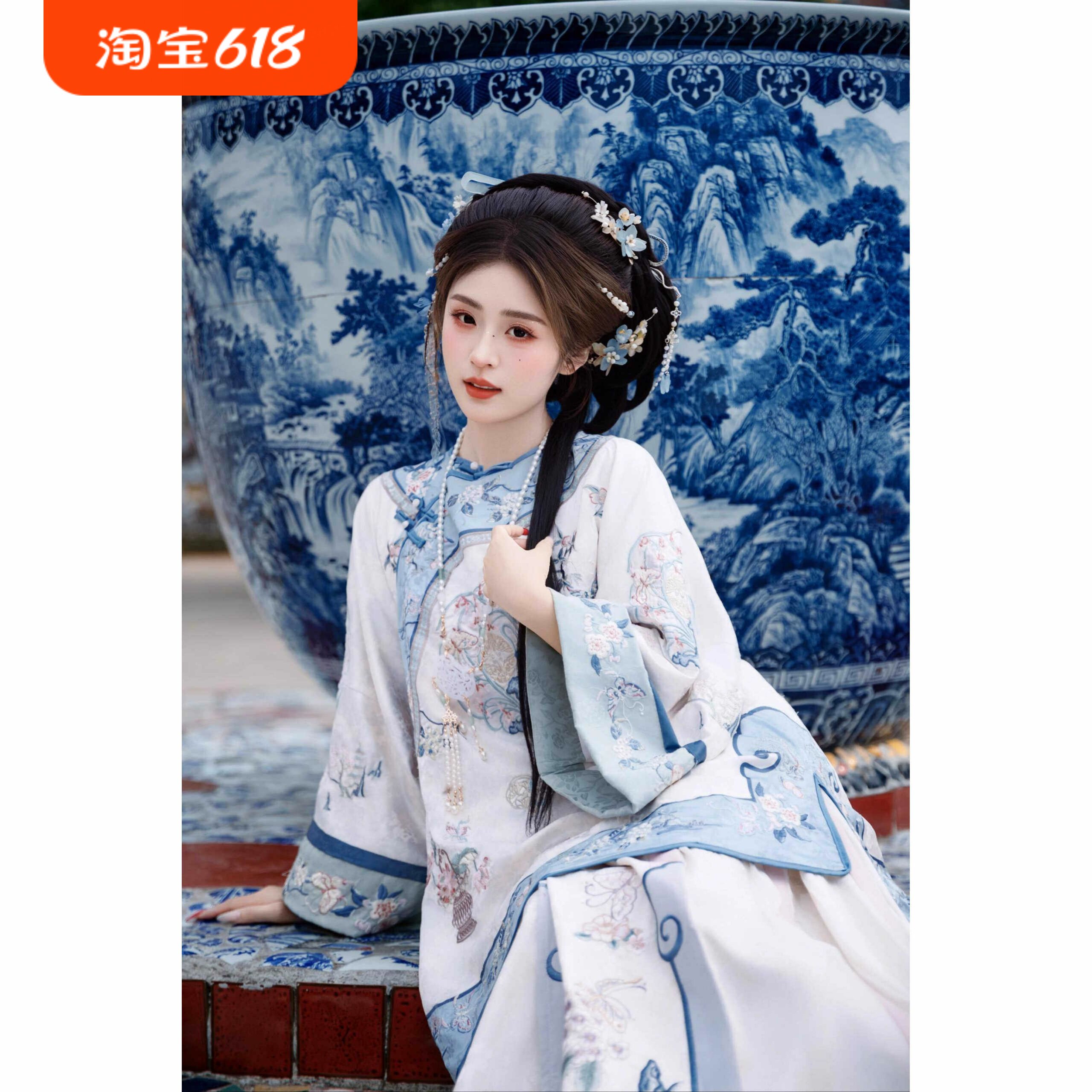 清汉女晚清古装重工刺绣套装斜襟圆领中式戏文说舞蹈服晋商少奶奶 - 实物图