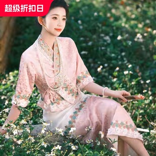 西双版纳傣族服清新小娘惹儿童演出夏季暑期渡假粉色套装日常旅拍