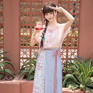 汉服女民族风印花唐代背子齐腰裙裤汉元素套装新中式日常通勤出街