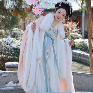 唐制汉服女加绒小郡主套装冬季加厚毛毛大袖衫齐胸裙重工绣花国风