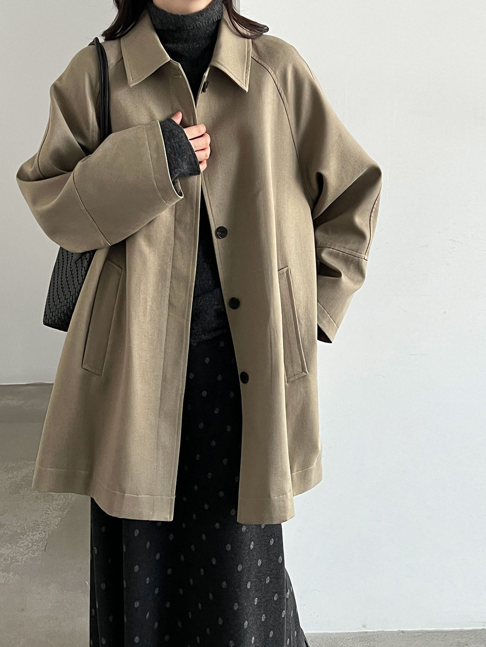 韩系复古简约风衣女春秋宽松休闲加棉可防风加厚外套小个子中长款