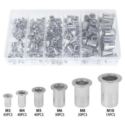 190Pcs M3 M4 M5 M6 Rivet Nuts Carbon Steel Flat Head Threade