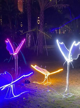 户外不锈钢铁艺镂空发光蝴蝶大雕塑园林景观房产定制落地摆件装饰