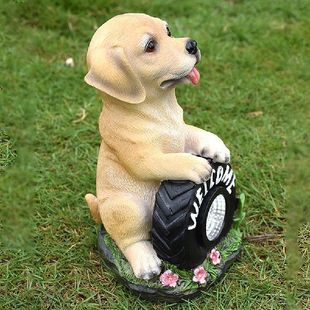 Solar Lamp Charging Garden Cute Resin Statues Dog