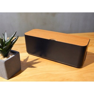 Cable Management Box, 11x4x4.5, Wood Lid, Cord Org
