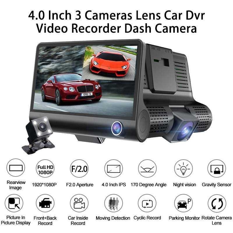 Car Dvr Dash Cam Video Recorder 3 Lens With Rear View Camera