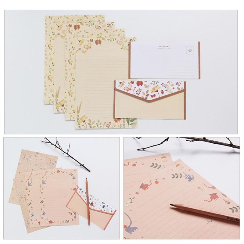 5 Sets/45pcs Flower Printing Envelope and Letter Paper Lovel