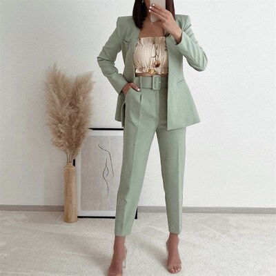 好货Woman Elegant Solid Slim Blazer Suit 2022 Spring Casual